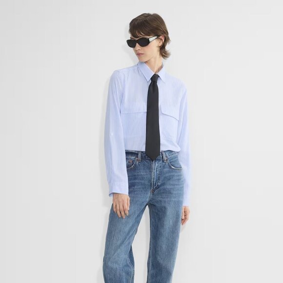 Aritzia Babaton White Blue PinStriped Utility Shirt - Picture 1 of 12